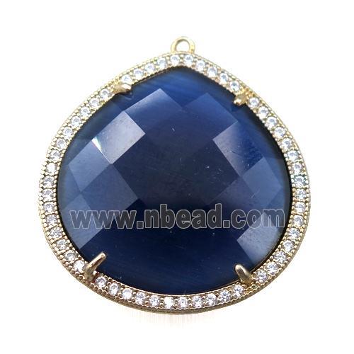 deepblue cats eye stone peandant paved rhonestone, faceted teardrop