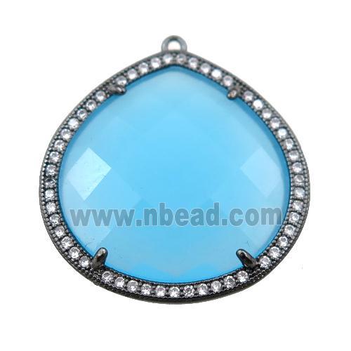 blue cats eye stone peandant paved rhonestone, faceted teardrop