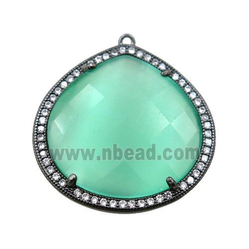 green cats eye stone peandant paved rhonestone, faceted teardrop