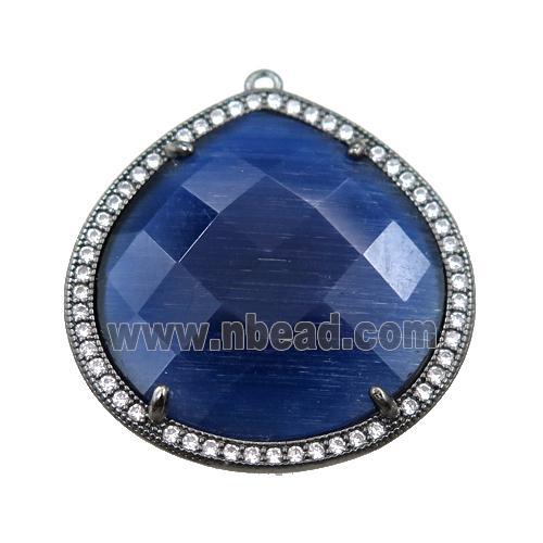 deepblue cats eye stone peandant paved rhonestone, faceted teardrop