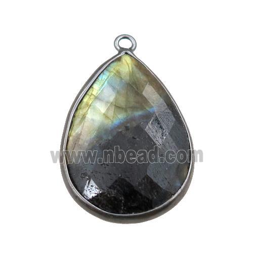 Labradorite pendant, faceted teardrop, black plated