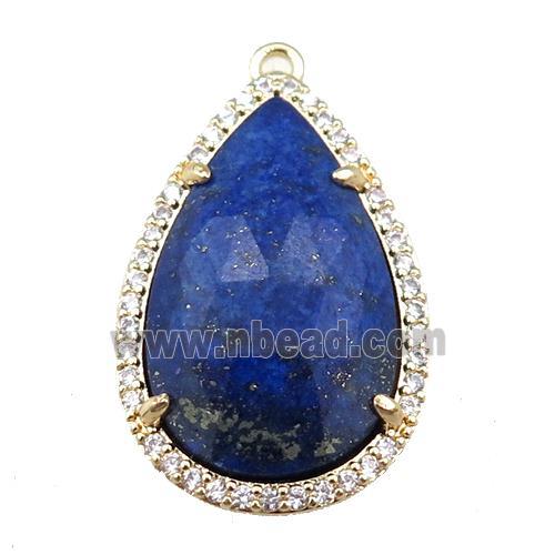 lapis pendant pave rhinestone, faceted teardrop