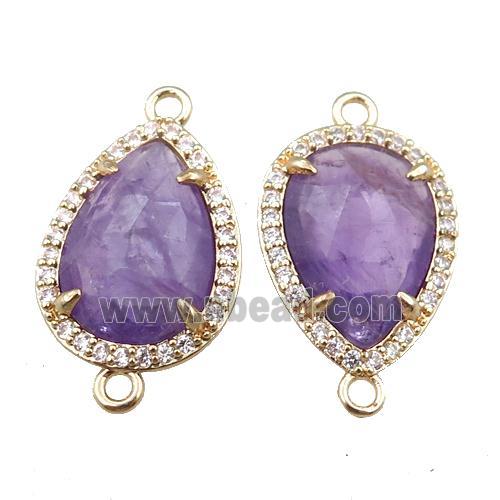 Amethyst connector pave rhinestone, faceted teardrop