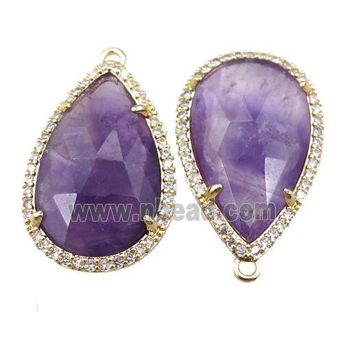 Amethyst pendant pave rhinestone, faceted teardrop