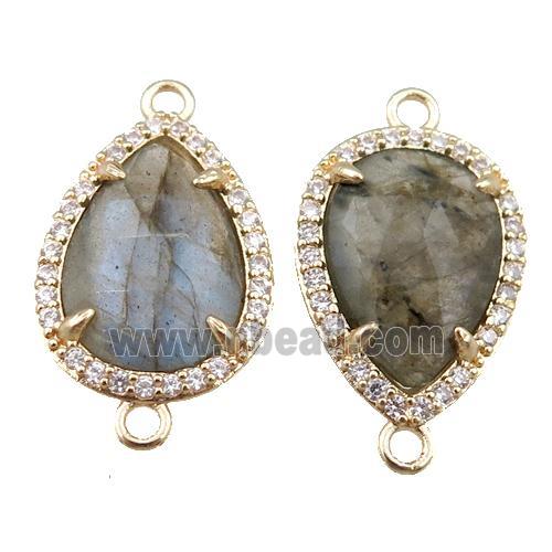 labradorite connector pave rhinestone, faceted teardrop