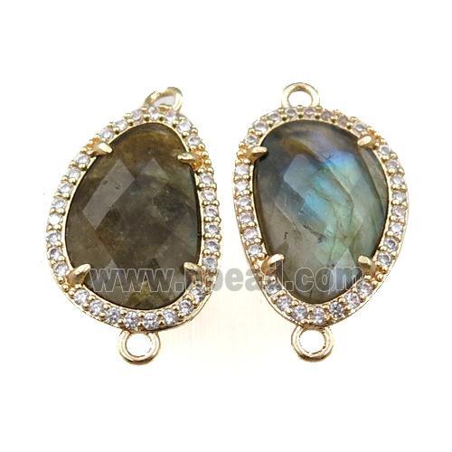 labradorite connector pave rhinestone, faceted teardrop