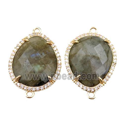 Labradorite connector pave rhinestone, faceted teardrop