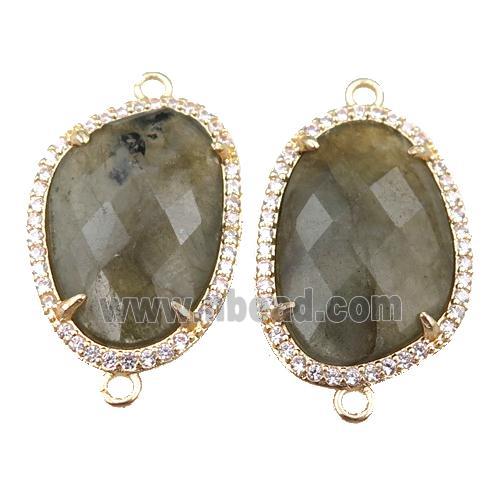 Labradorite connector pave rhinestone, faceted teardrop