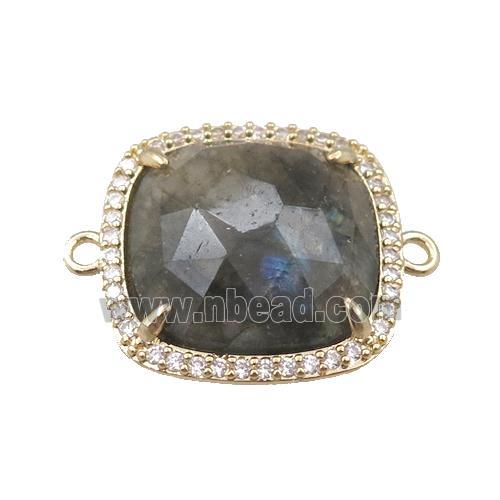 Labradorite connector pave rhinestone, faceted square