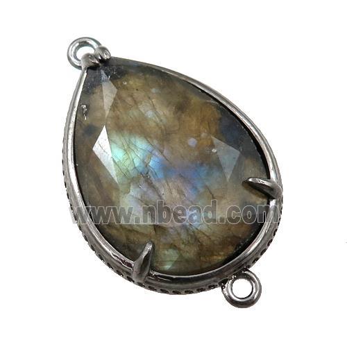 Labradorite connector, faceted teardrop