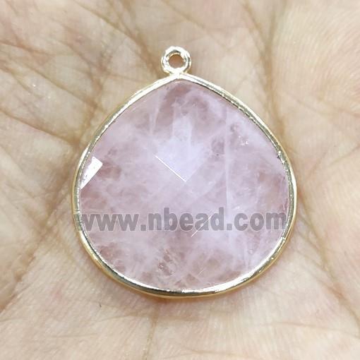 Rose Quartz pendant, faceted teardrop, gold plated