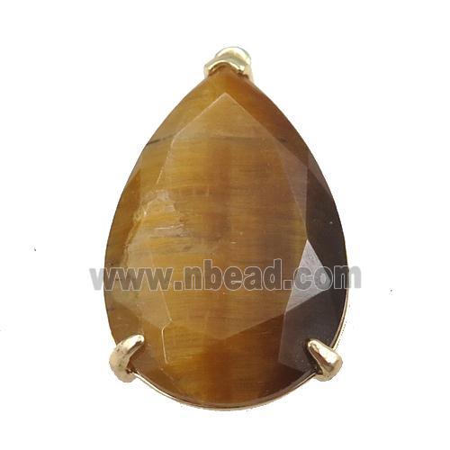 Tiger eye stone pendant, faceted teardrop