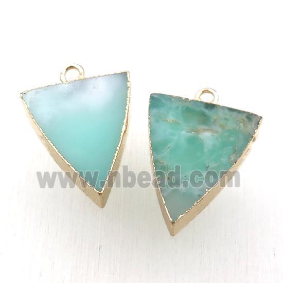 green Australian Chrysoprase triangle pendant, gold plated