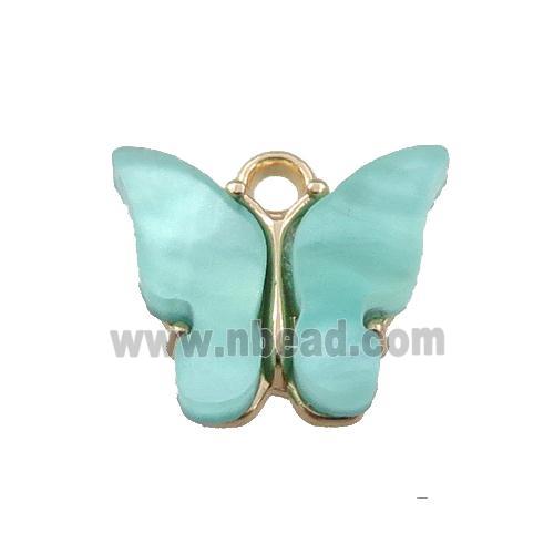 green pearlized Glass butterfly pendant, gold plated