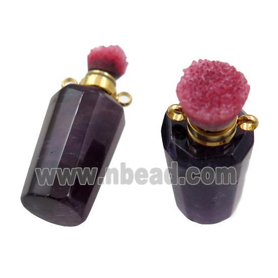 Amethyst perfume bottle pendant with druzy