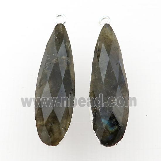 Labradorite teardrop pendant, silver plated