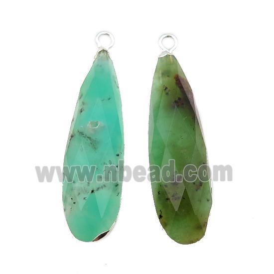 green Australian Chrysoprase teardrop pendant, silver plated