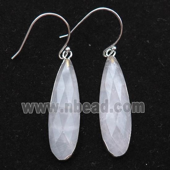 Rose Quartz Hook Earrings, teardrop, silver plated