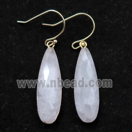 Rose Quartz Hook Earrings, teardrop, gold plated