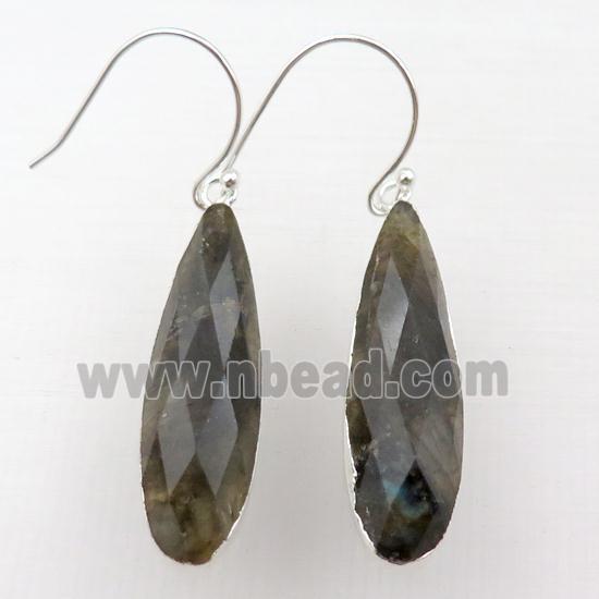 Labradorite Hook Earrings, teardrop, silver plated