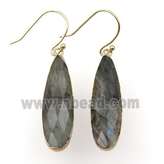 Labradorite Hook Earrings, teardrop, gold plated