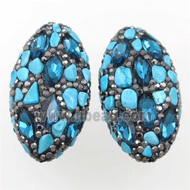 Clay oval beads paved rhinestone with turquoise