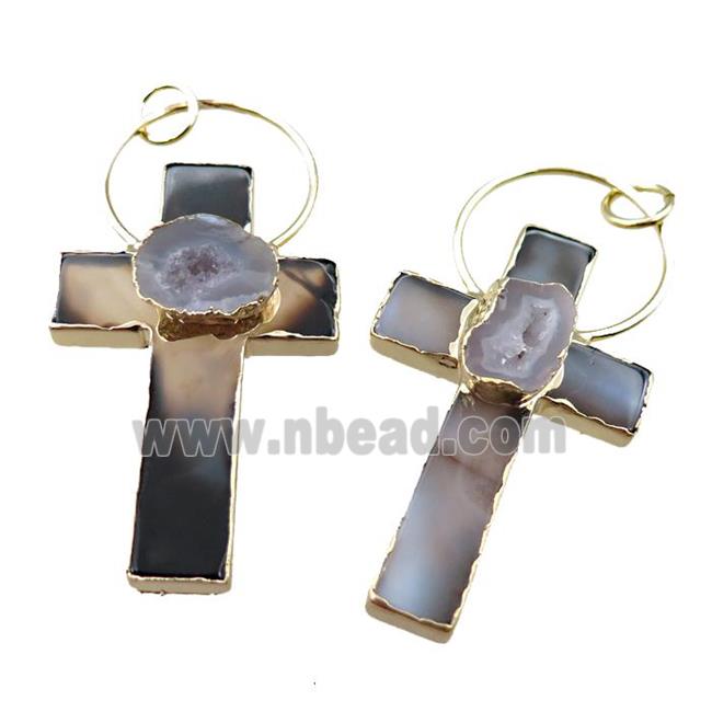 heihua Agate cross pendant, gold plated