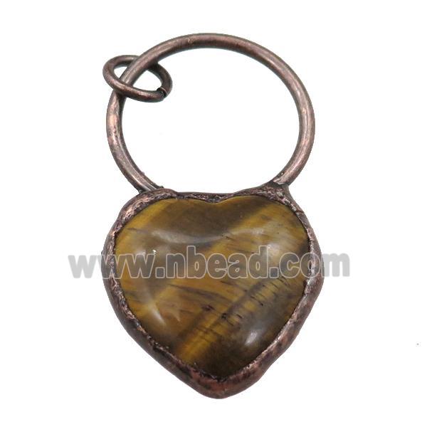 tiger eye stone heart pendant, antique red