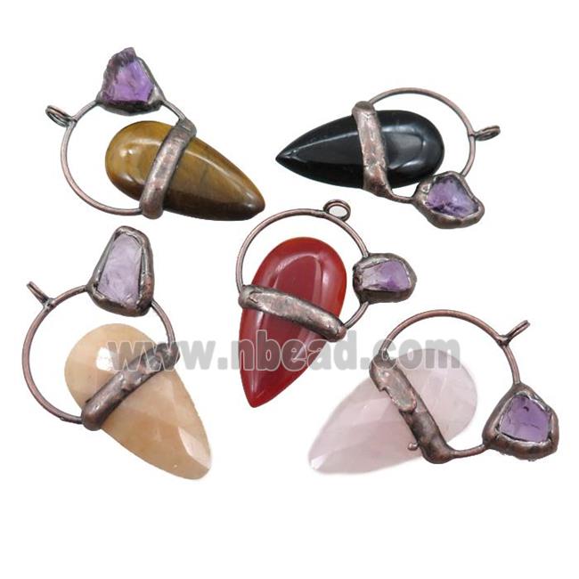 mixed Gemstone teardrop pendant, antique red