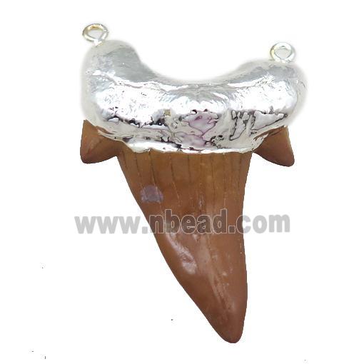 resin pendant, sharktooth, silver plated