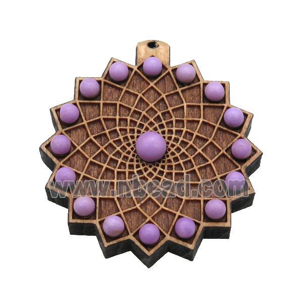 wood pendant pave lepidolite