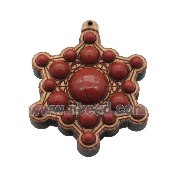 wood pendant pave red jasper