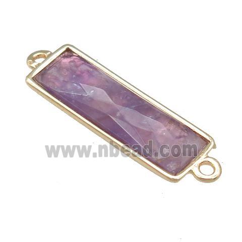 purple Amethyst rectangle connector, gold plated