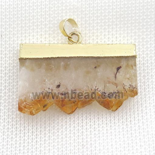 yellow Citrine Druzy slice pendant, gold plated