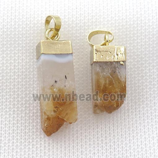 yellow Citrine Druzy cuboid pendant, gold plated