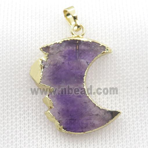 Amethyst Druzy moon pendant, gold plated