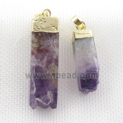 Amethyst Druzy cuboid pendant, gold plated