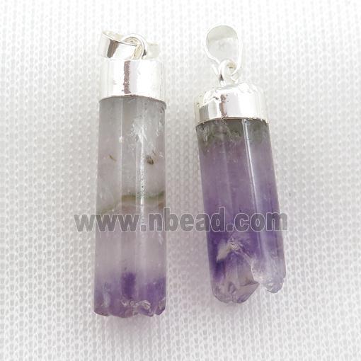 Amethyst Druzy column pendant, silver plated