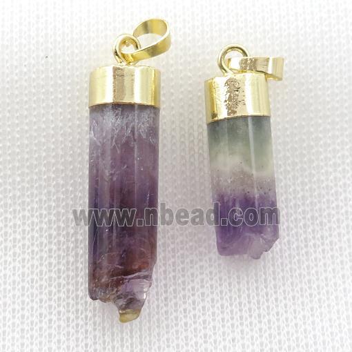 Amethyst Druzy column pendant, gold plated