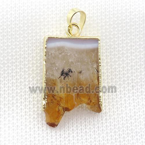 yellow Citrine Druzy slab pendant, gold plated