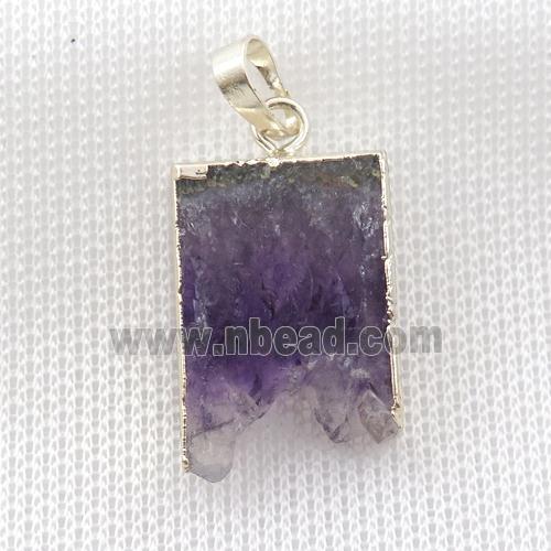 Amethyst Druzy slab pendant, silver plated