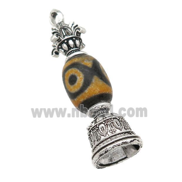 tibetan style Agate pendant, bell, antique silver