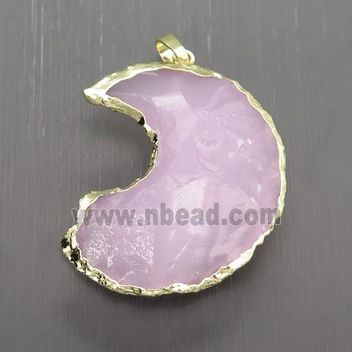 Rose Quartz moon pendant, hammered, gold plated