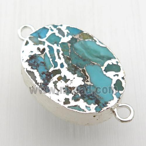 blue Mosaic Turquoise connector, oval, silver plated