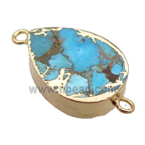 blue Mosaic Turquoise connector, teardrop, gold plated