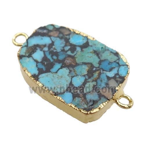 blue Mosaic Turquoise connector, oval, gold plated