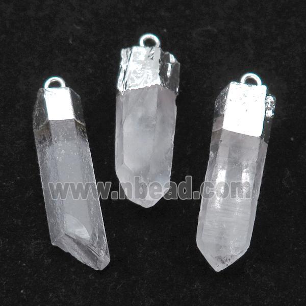 Clear Quartz stick pendant, silver plated