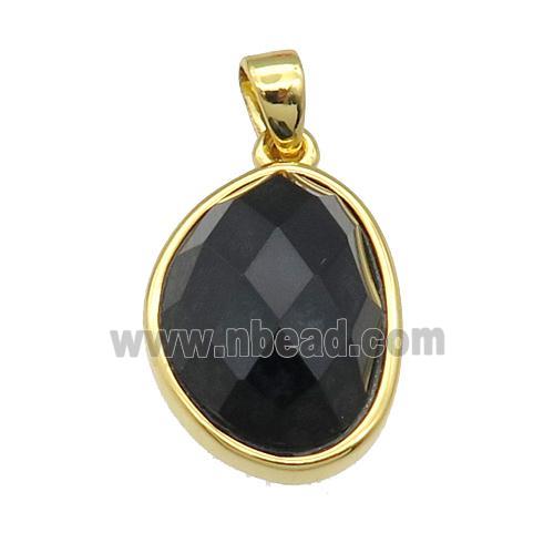 black Onyx Agate teardrop pendant, gold plated