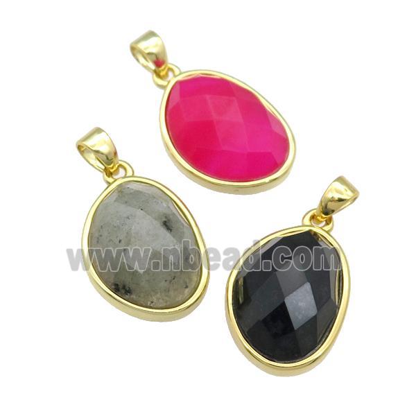 mix Gemstone teardrop pendant, gold plated