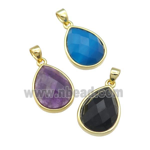 mixed Gemstone teardrop pendant, gold plated